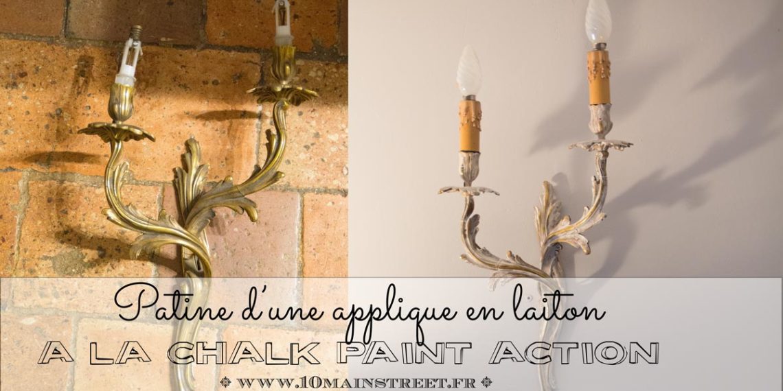 Patine à la chalk paint Action d'une applique en laiton trop dorée